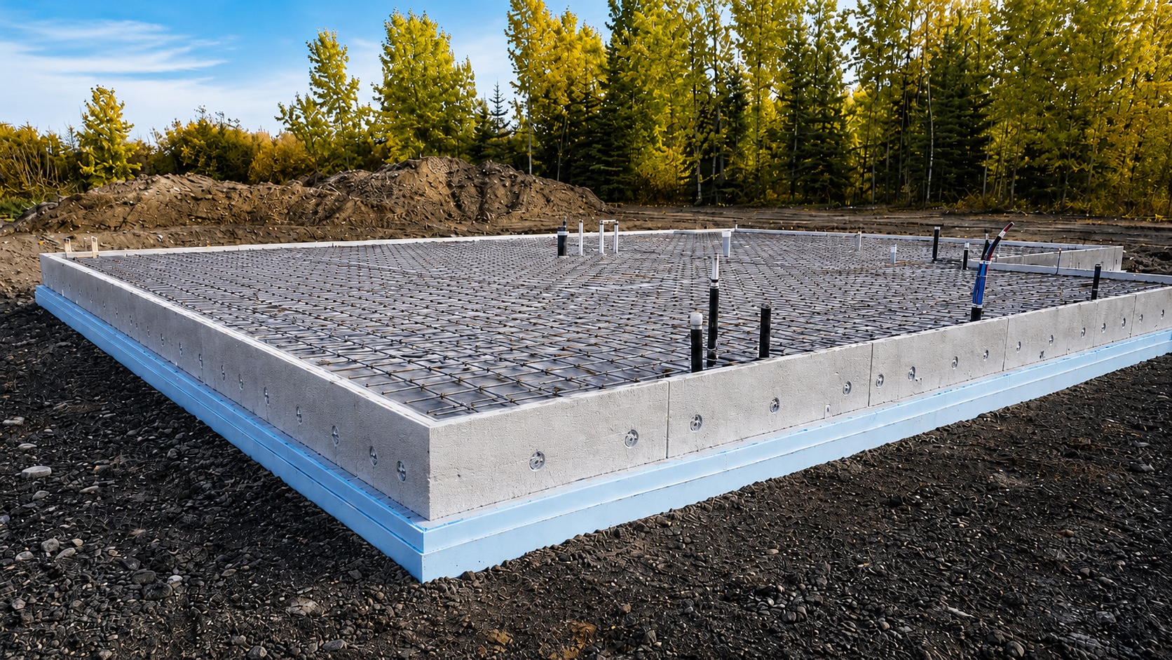 Izolowana płyta fundamentowa z przepustami instalacyjnymi
